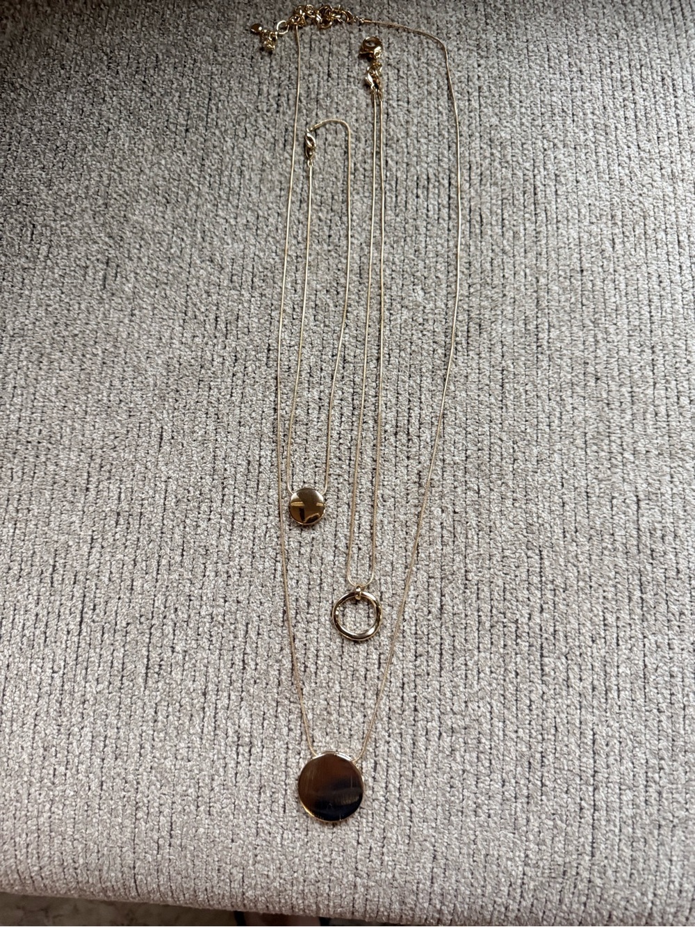 Chico’s NWOT Gold plated necklaces 3 total Wear separate or together.Very pretty